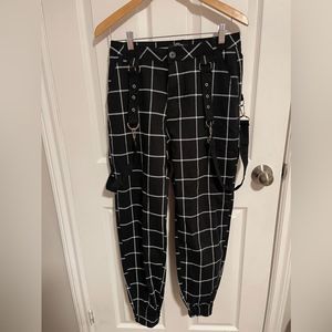 American Bazi Black white High-Waist Plaid Suspender Joggers womens large